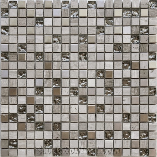 Mosaic Big Travertine Mix Mosaic Tile 300x300,Brown Travertine Decoration for Wall Clading