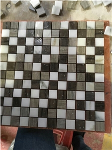White Carrara Mosaic Tiles,Grey Wooden Marble Mosaic Tiles,Microcrystal Ceramic Background Mosaic Wall Tile,Crystallized Stone Mosaic
