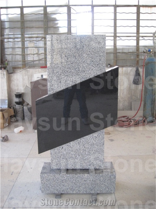 Black/Grey Granite Upright Headstone/Tombstone/ Memorial/Monument