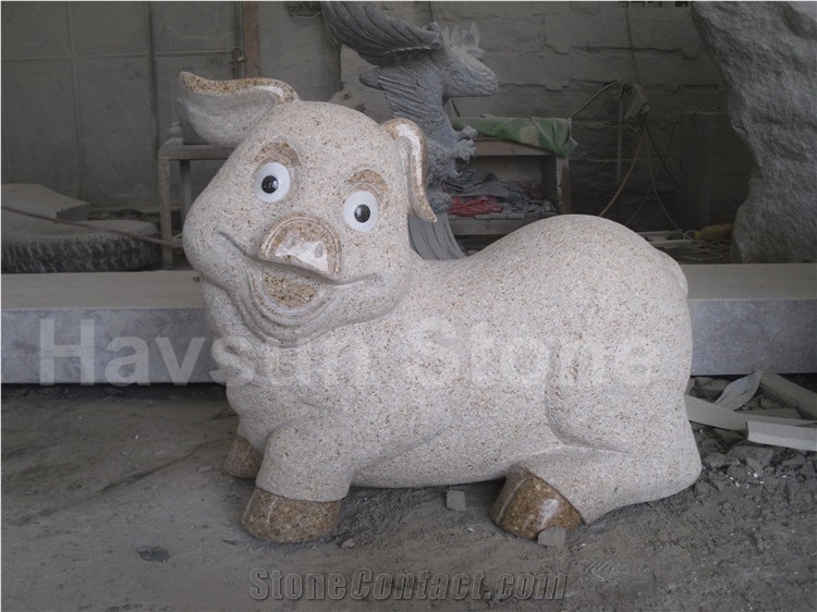 Granite Piggy/Piglet/Pig Statues Handcarved Animal Sculpture for Garden and Landscape