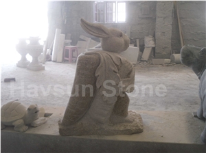 Rabbit/Bunny/Hare Carrying Carrot Statues Animal Handcarved Graden Sculptures Landscape Sculptures