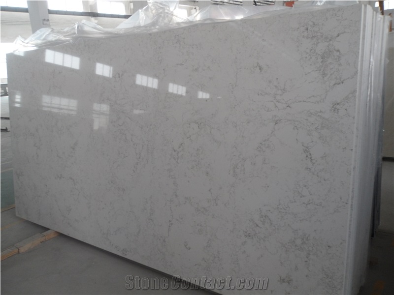 Alsaka White Artificial Quartz Stone Sheet for Kitchen Dining Tables Conference Table Bathroom Vanity Top