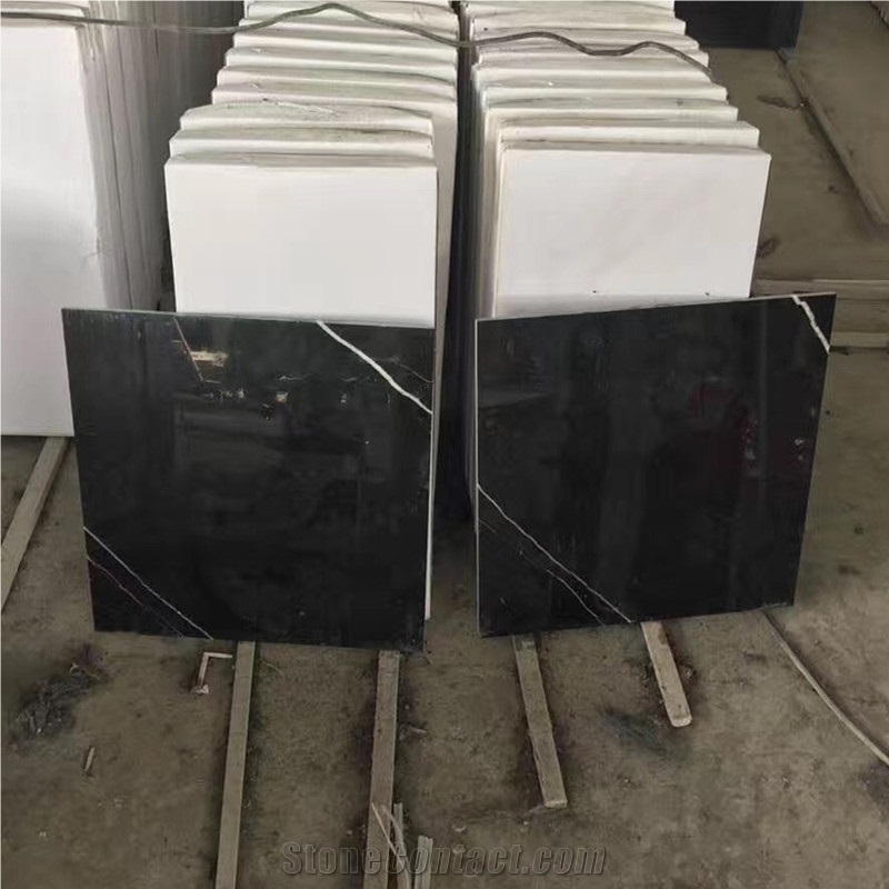 12”X12”(30x30cm)Polished China Chinese Black Nero Marquina Marble Floor Tile,Oriental Black Marble Wall Tile,Black White Marble Tiles Cheap Price