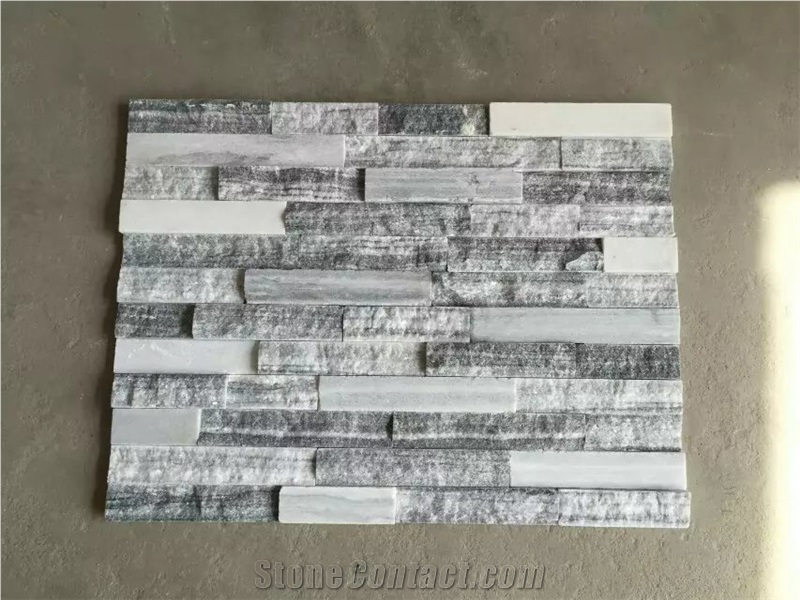 Natural and Polished Surface Cloudy Gray Marble Ledger Stone ,3d Wall Cladding ,Grey Marble Stacked Stone Veneer