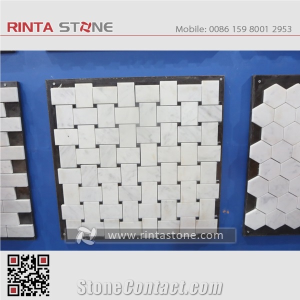 Guangxi White Marble Natural Stone Mosaic Tiles Quadrangle / Octagon Mosaic
