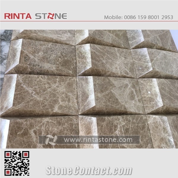 Meya Emperador Light Buff /Yellow/Gold/Golden Marble Natural 3d Stone Wall Cladding Panels Cnc Tiles