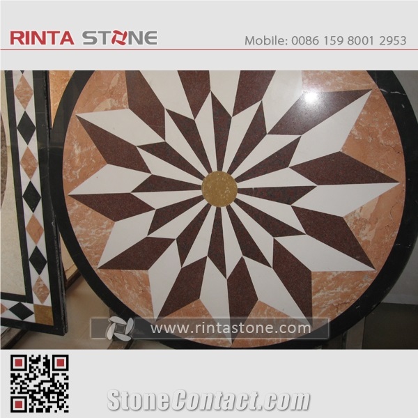 Water Jet Medallions Natural Stone Granite Marble Tiles Customized Patterns for Lobby and Hall Flooring