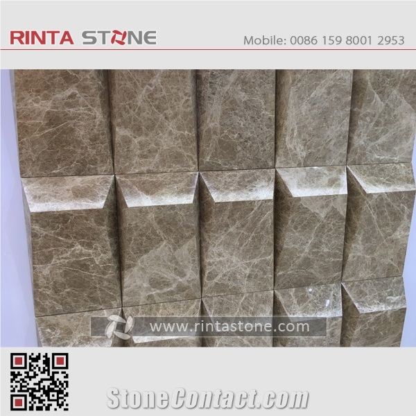 Yellow Emperador Light Buff Marble Natural 3d Stone Wall Cladding Panels Cnc Tiles