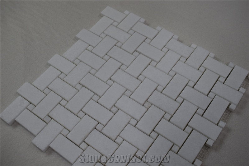 2017 Hot Sell Thassos Polished Marble Tile White Stone Basket Weave Mosaic Tile