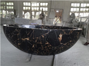 Black Portopo Golden Flower Marble Bathtub, Hotel Oval Bathtub
