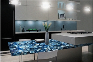 Luxury Blue Agate Slab Tile Semiprecious Stone Slabs Blue Agated Backlit Table Tops