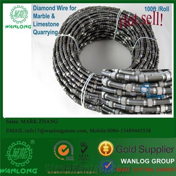 Chinese Diamond Wire Saw for Marble, Limestone Quarry, Fast Cutting, Rubber+ Spring Closing, Sintered Type, Wanlong Brand,