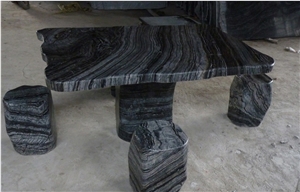 China Black Ancient Wood Grain Marble Indoor Tables & Chairs