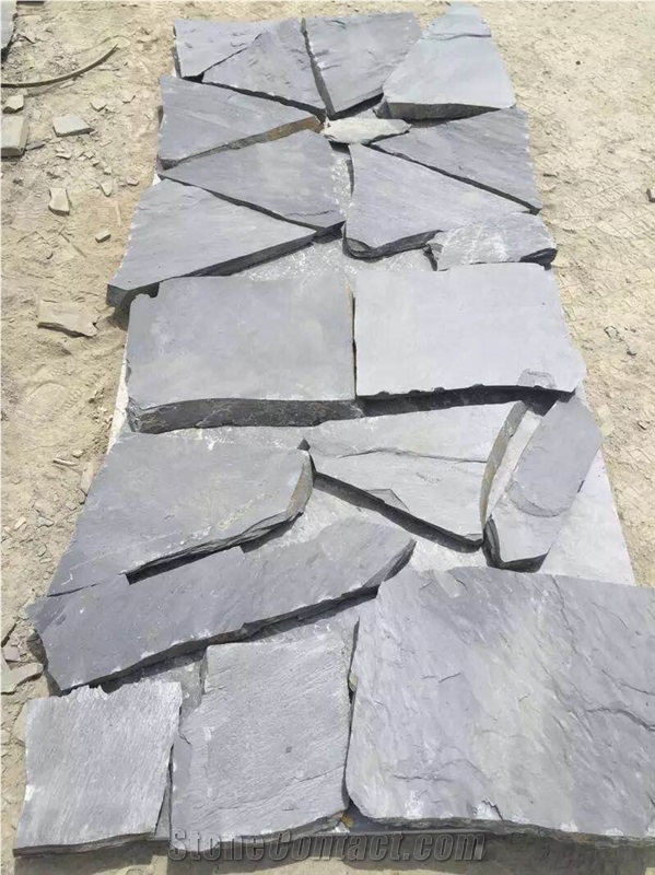 Chinese Natural Dark Grey Slate Tiles & Slabs, Out-Door Durable & Anti-Slip Flooring Stone, Courtyard Decoration/Building Stone/Garden Landscapes