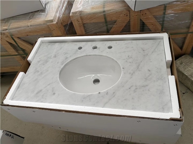 Bianco Carrara Ready Installation Vanity Top with Ceramic Bowl
