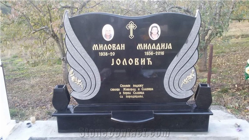 Shanxi Black Granite High Polished Western Style Heart Carving Tombstones