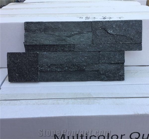 18x35cm Shape S Non-Fading Natural Black Quartzite Stone Wall Panel