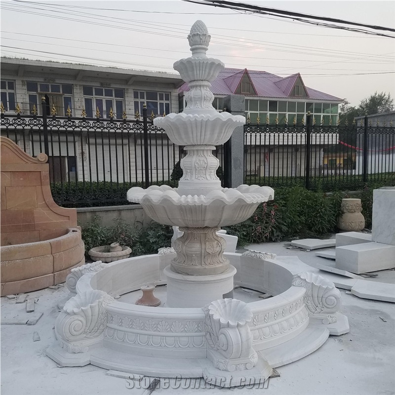 Traditional Antique White Marble Fountain for Decoration