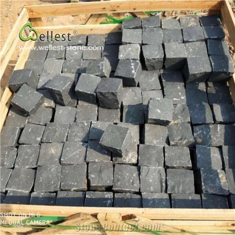 Black Basalt Cobblestone Paving Cube Stone 10x10x5cm All Sides Natural