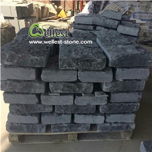Black Limestone Cube Stone & Pavers with Chiseled Tumble Edge