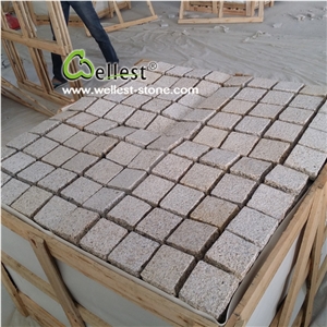 Bush Hammered on Top, Four Sides Natural Yellow Granite Meshed Paving