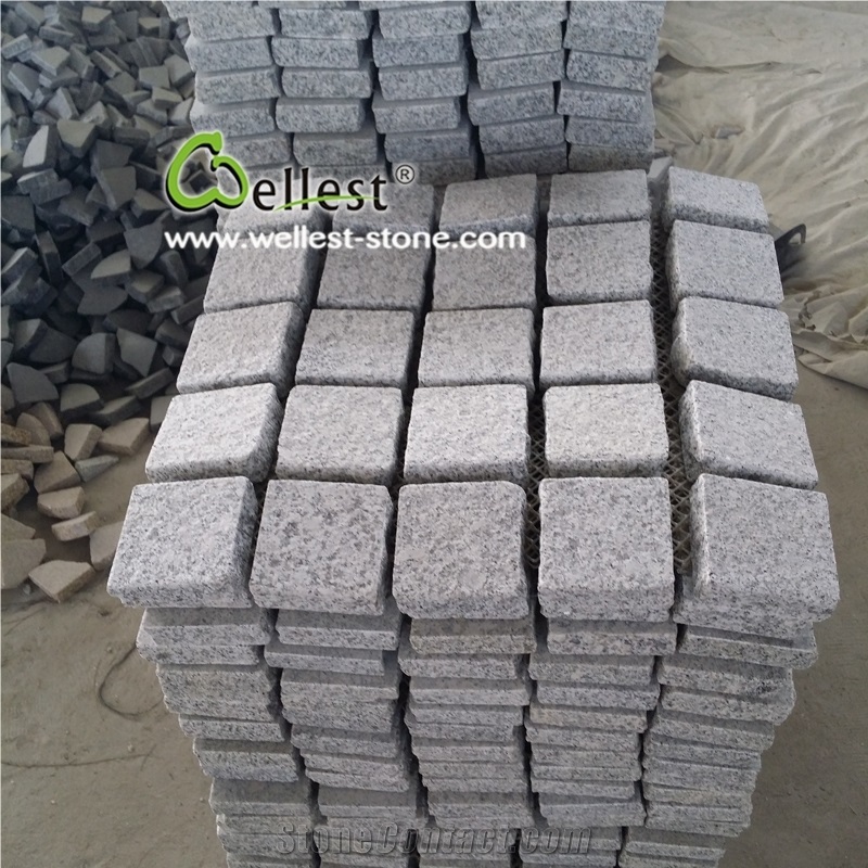 G603 Lunar Pearl Granite Flamed Square Shape Meshed Paving Stone
