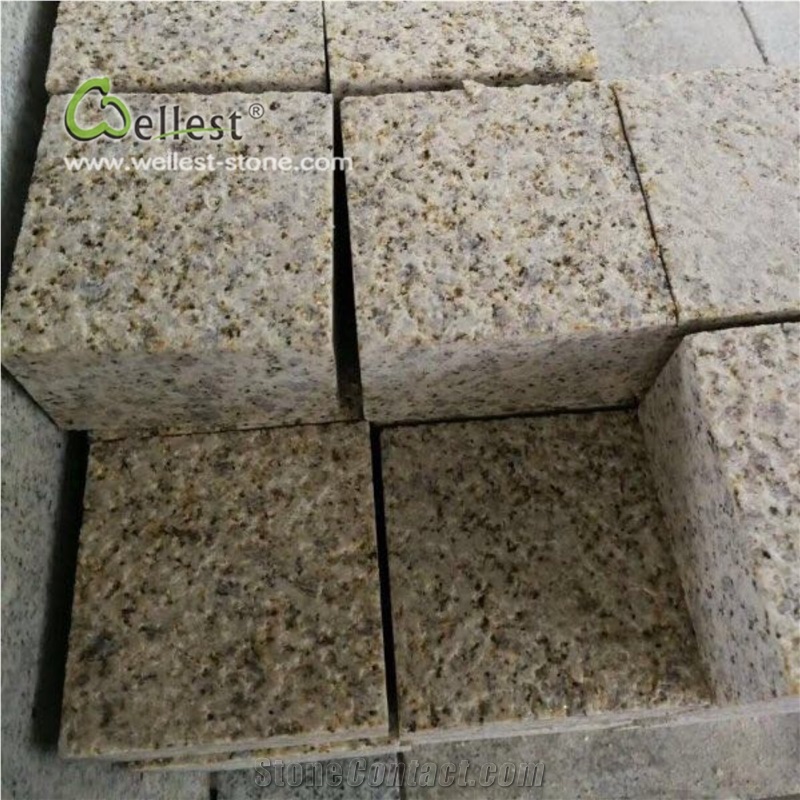 G682 Rustic Yellow Granite Cobblestone, Cube Stone, Granite Setts