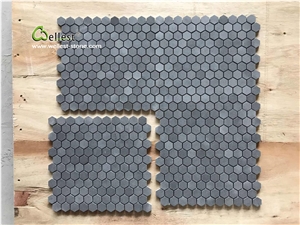 Natural Stone Hexagon Pattern Honed Finish Black Basalt Mosaic