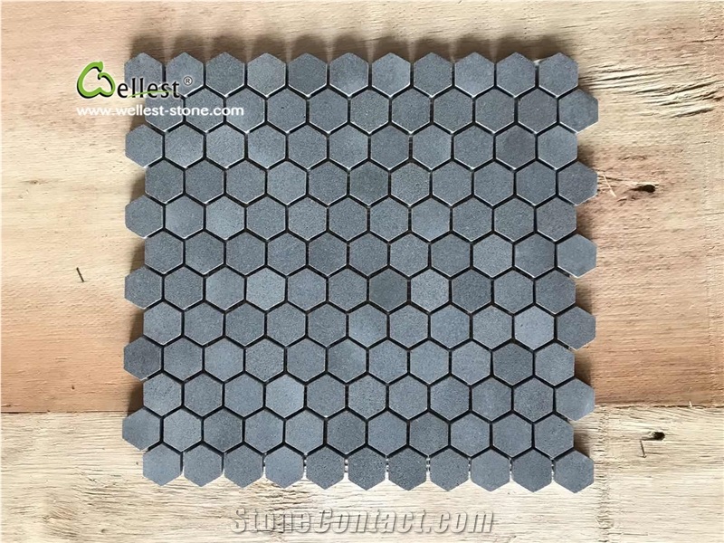 Natural Stone Hexagon Pattern Honed Finish Black Basalt Mosaic