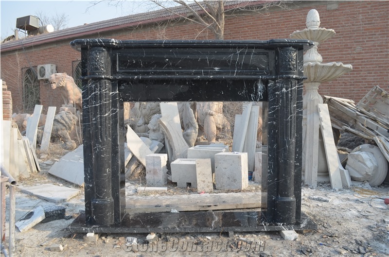 Black Marble Fireplace Mantel Surround for Interior
