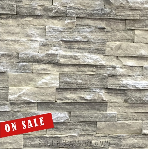 Cloudy Grey Marble Wall Stone Cladding, Split Face Stacked Ledge Stone