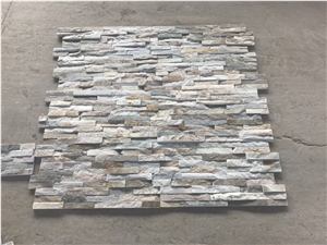 Current P014 Slate Ledger Stone Wall Panels, Grey Beige Mixed Color Ledgestone Veneer, Ledgestone Fireplace Surrond Decorative