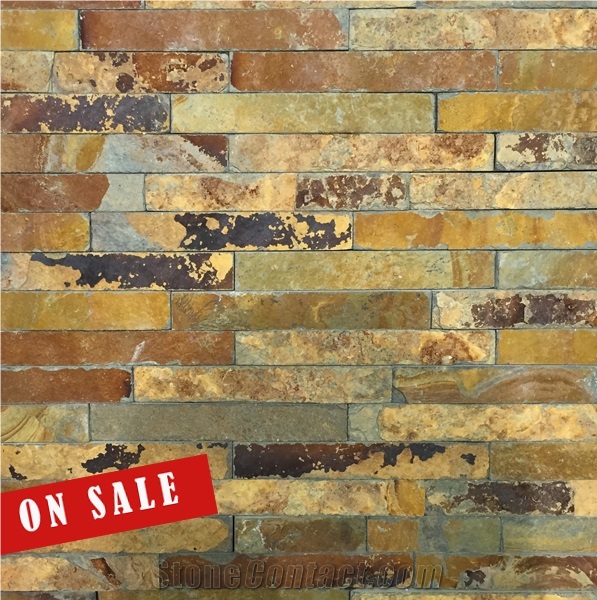 Rust Red Flat Split Surface Cultured Ledge Stone, Stacked Stone Wall Cladding