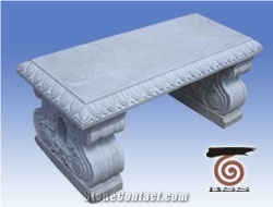 White Marble Bench with Sculpture