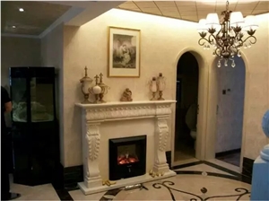 White Marble Fireplace Mantel Surround with Hand Carved Sculpture