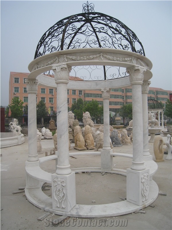 White Marble Gazebo Wtih Hand Carved Sculpture