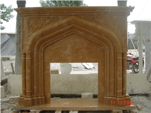 Yellow Limestone Fireplace Mantel Surround