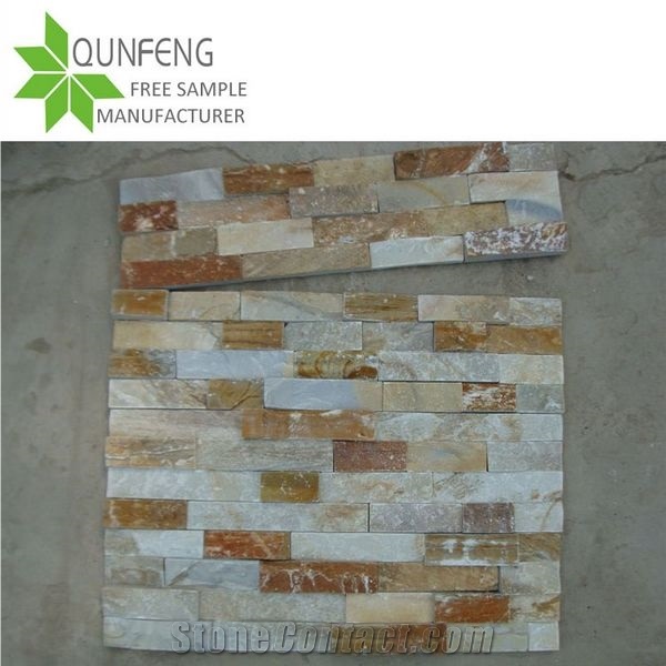 P014 Golden Beige Quartzite Cultured Slate Stone Veneer, Ledge Stone Wall Panel, Culture Stone Slate Veneer
