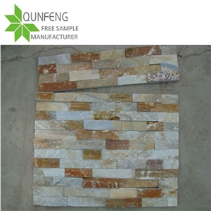 P014 Golden Beige Quartzite Cultured Slate Stone Veneer, Ledge Stone Wall Panel, Culture Stone Slate Veneer
