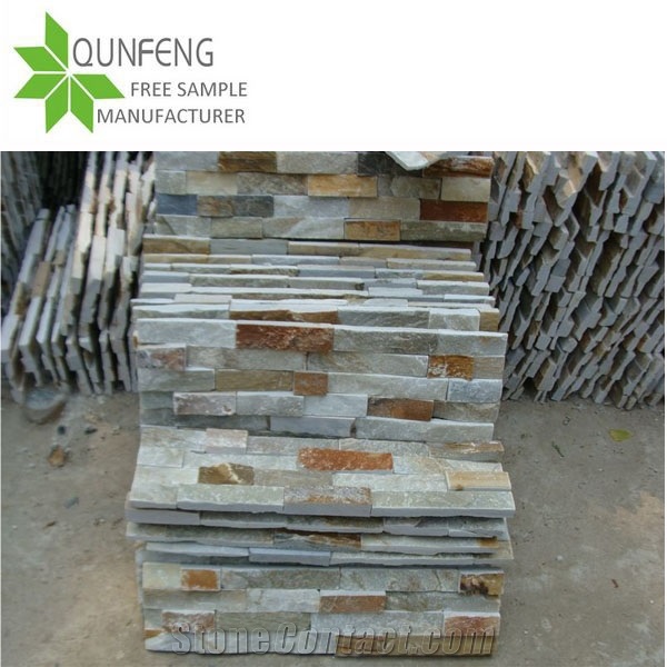 Popular China Pizarra Multicolor Slate Cultured Stone, Raw Edges P014 Yellow Slate Stacked Stone
