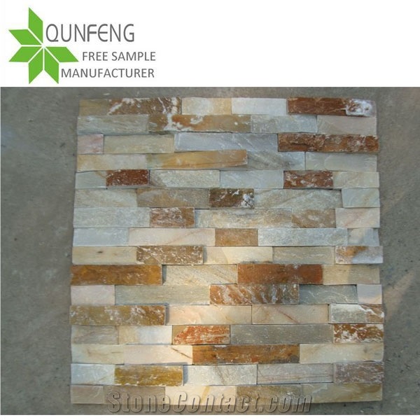 Wholesale Golden Desert-Brown Yellow Slate Wall Panel Stone,Feature Wall Cladding Stone for Loose Stone