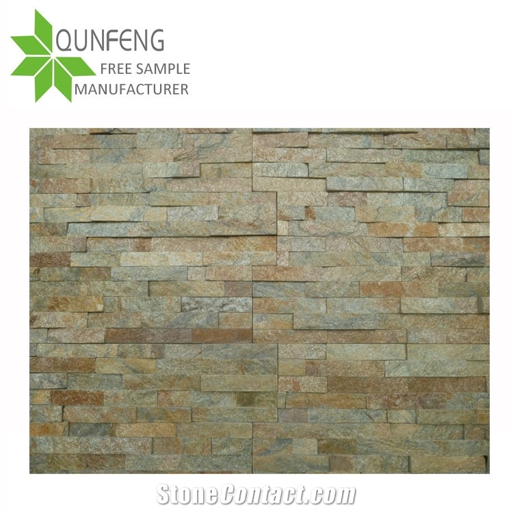 Z Shape Split Surface Antacid Stone Wall Panel Natural Yellow Quartzite, Golden Rustic Quartzite Ledgestone
