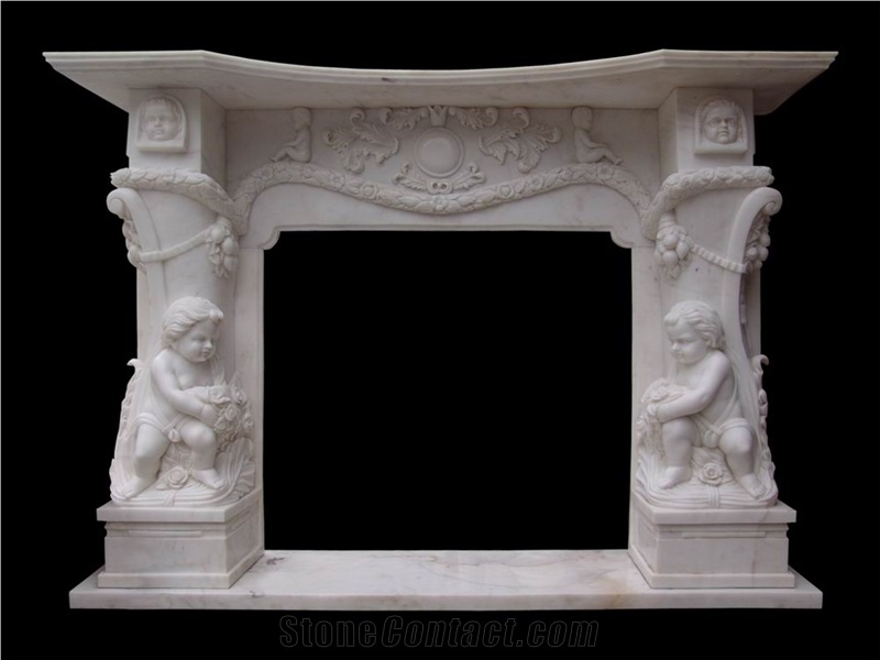 China Pure Whtie Marble Handcarved Flower Sculptured Fireplace Price
