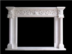 China Pure Whtie Marble Handcarved Flower Sculptured Fireplace Price