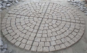 G682 Circle Granite Paving Stone with Net on the Back, China Sunset Gold Granite, G682 Cobble Stone, Rustic Yellow