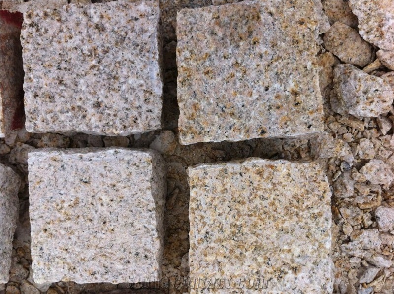 G682 Paving Stone, Golden Granite Pavers, Rusty Yellow Granite Cobble Stone, Sunset Granite Cube Stone