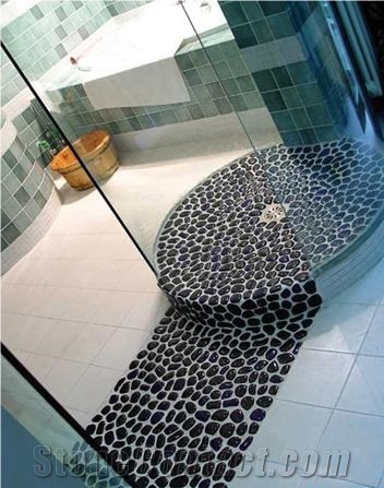 Wholesale Decorative Natural Polished Black River Pebbles Wash Stone Flooring for Walkway in Bathroom