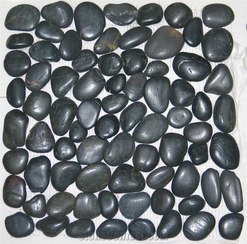 Wholesale Decorative Natural Polished Black River Pebbles Wash Stone Flooring for Walkway in Bathroom
