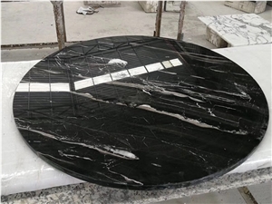 China Stone Silver Dragon Marble Black Tables Round Tops