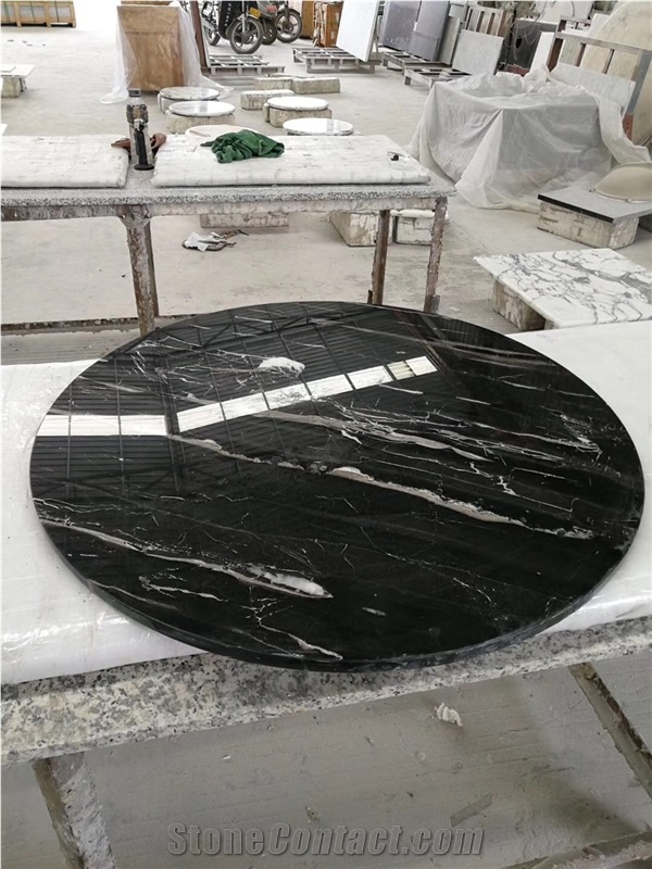 China Stone Silver Dragon Marble Black Tables Round Tops
